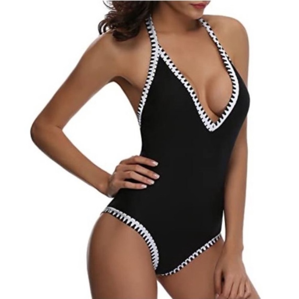 One Piece Black Halter Swimsuit